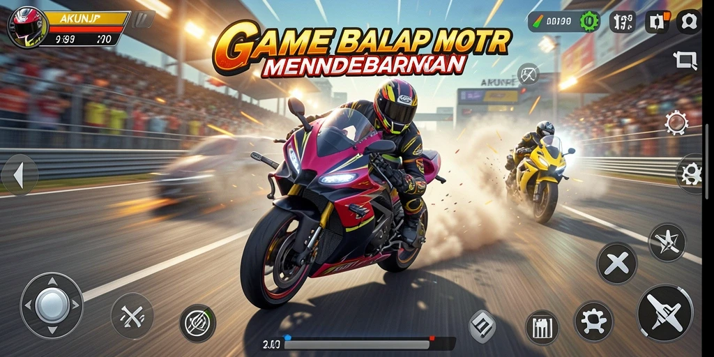 Tampilan gameplay AKUNJP dengan aksi balap motor yang seru.