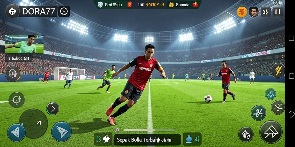 Tampilan gameplay DORA77 yang mendebarkan dan penuh aksi sepak bola.